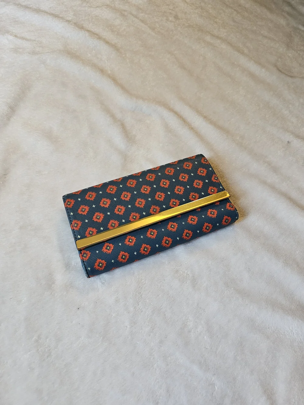 Blue Pattern Wallet with Gold Accent